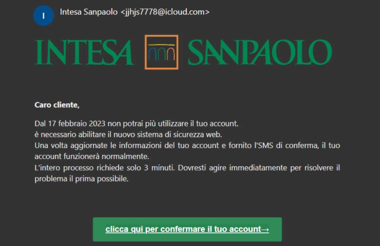 Email Banca Intesa truffa newscellulari 20230221